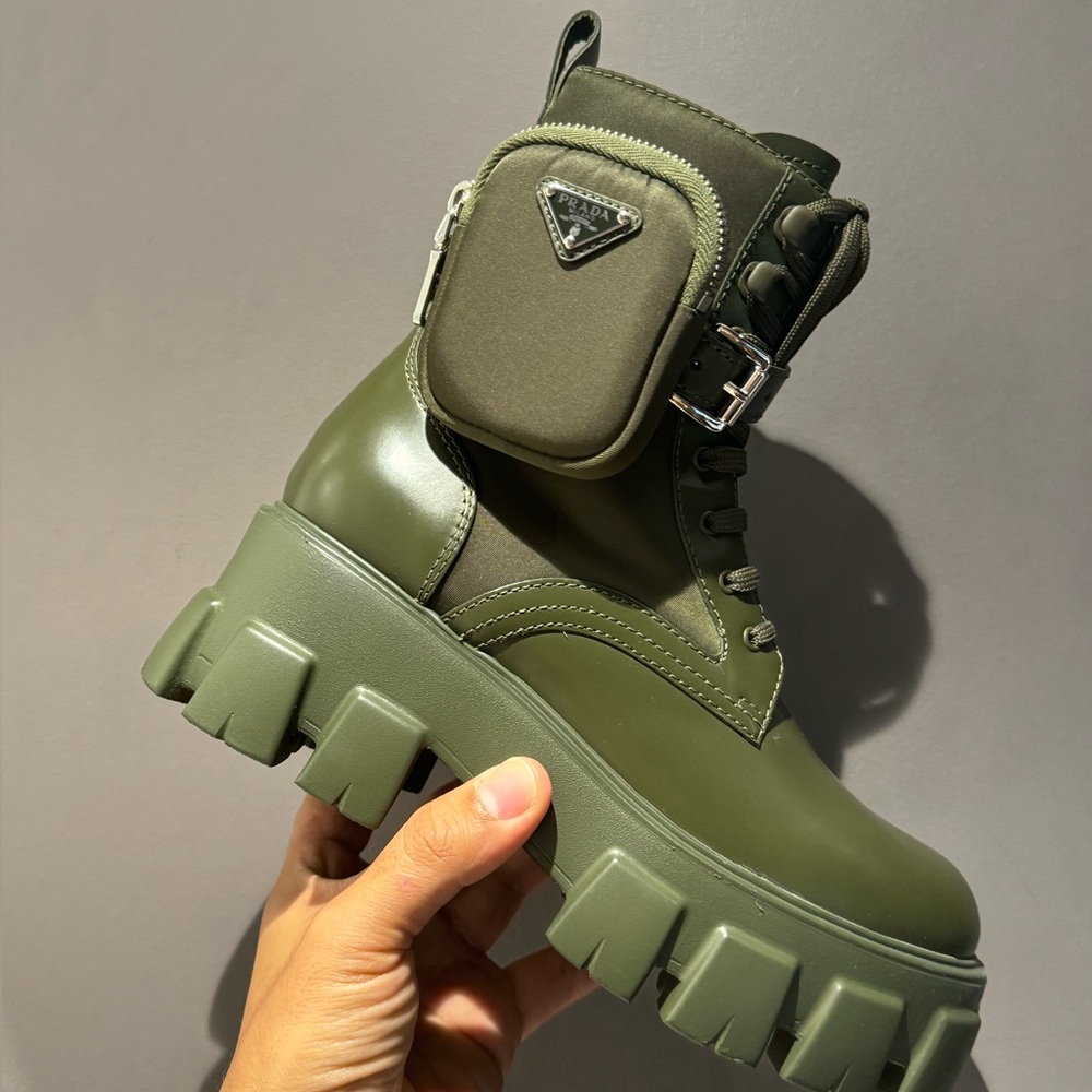 Prada Leather and Nylon Zip Pocket Boots